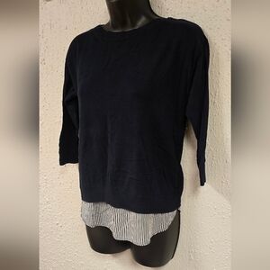 Market & Spruce - Womens Navy Sweater with Striped Hem